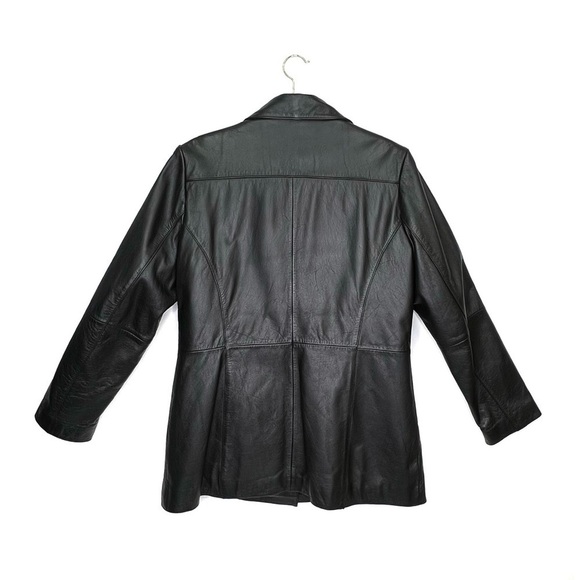 Wilson Leather Blazer Style Black Leather Jacket Women’s Size Large Button Front - Picture 2 of 12
